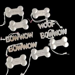 Set of 10 Dog Bone & Phrases 3-4" Aluminum & Pewter Silvertone Metal Ornaments
